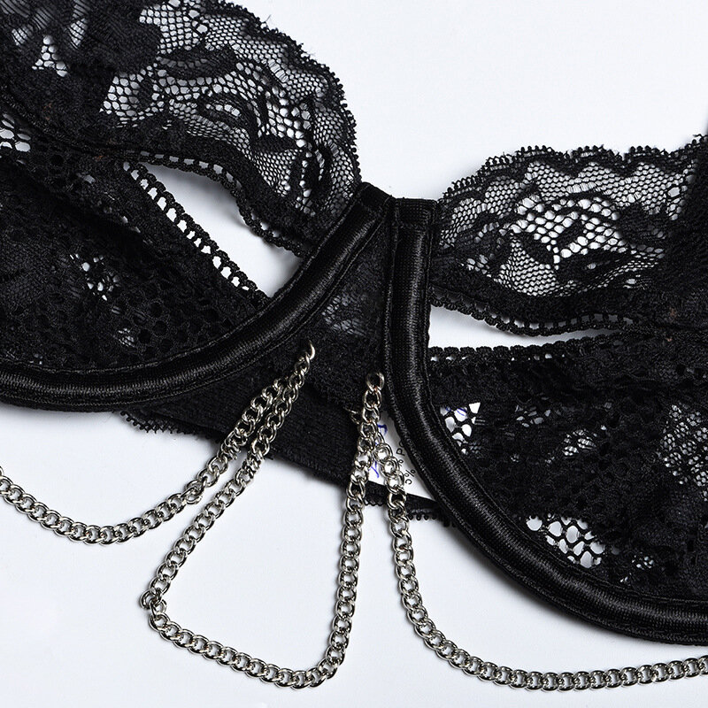 Diccvicc Lingerie Sexy Black See Through Lace Cut Out Bra and Panty Set Women Fancy Underwear Sex Sweets Bra Set Erotic Apparel