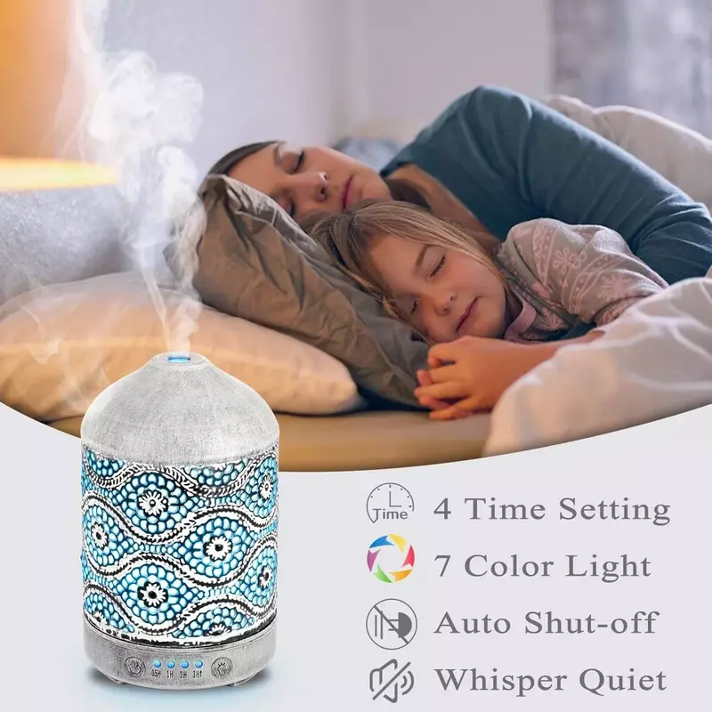 100Ml Luchtbevochtiger Aroma Diffuser Essentiële Olie Aromatherapie Metalen 7 Kleur Night Lights 4 Timer Cool Mist Spuit Voor slaapkamer