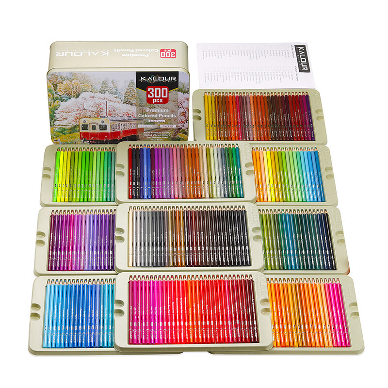KALOUR New 300 Pcs Oil Colored Pencils Set Soft Wood Drawing Sketch Colors Pencil For School Adults Art Pencil Set Gift Supplies