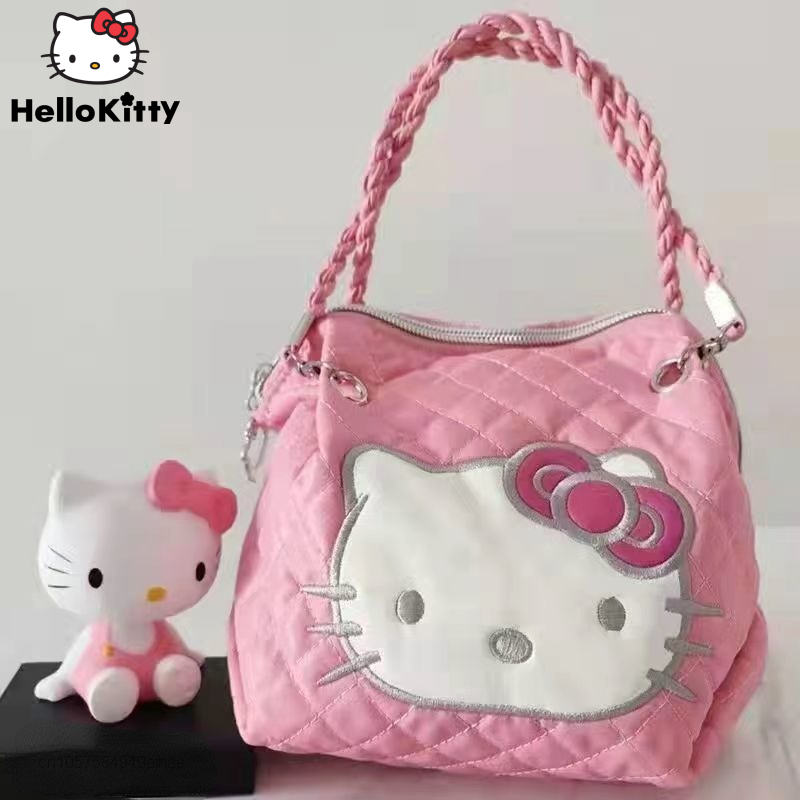 Sanrio Handbag Luxury Hello Kitty Canvas Large Capacity Shoulder Crossbody Bag Women's Messenger Bags Shopping For Y2k Girl Tote