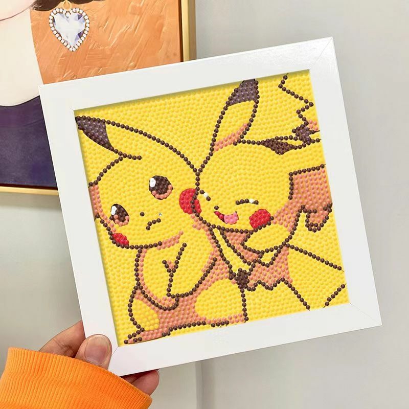 Pokemon Diamond Painting Cartoon Creative Pikachu Full of Diamonds Mosaic Rhinestones with Picture Frame Cute Home Pendant