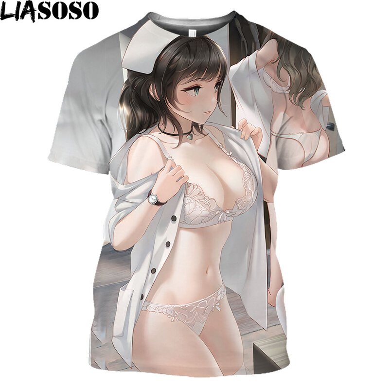 Novo anime sexy enfermeira médico quente sexy corpo loli impressão camisa 3d verão das mulheres dos homens camiseta férias roupas de empregada
