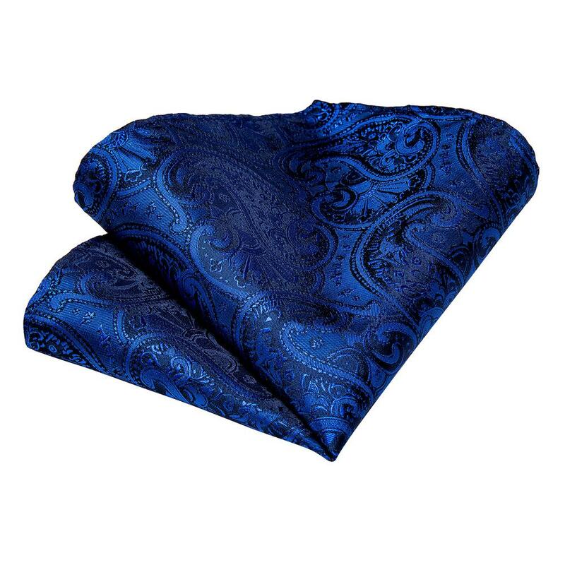 Corbata de seda de Cachemira azul real para hombres, mancuerna de mano con Pin de cuello, diseño de fiesta de negocios, envío directo