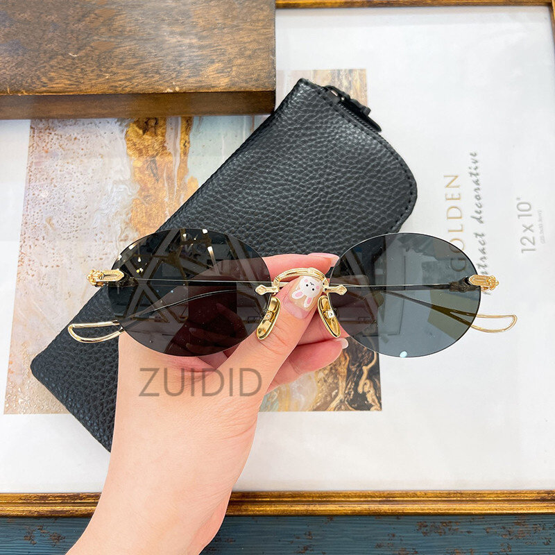 مستديرة صغيرة بدون إطار النظارات الشمسية النساء الرجال UV400 المعادن العلامة التجارية مصمم الشرير نظارات شمسية Steampunk Vintage نظارات الأسود ظلال