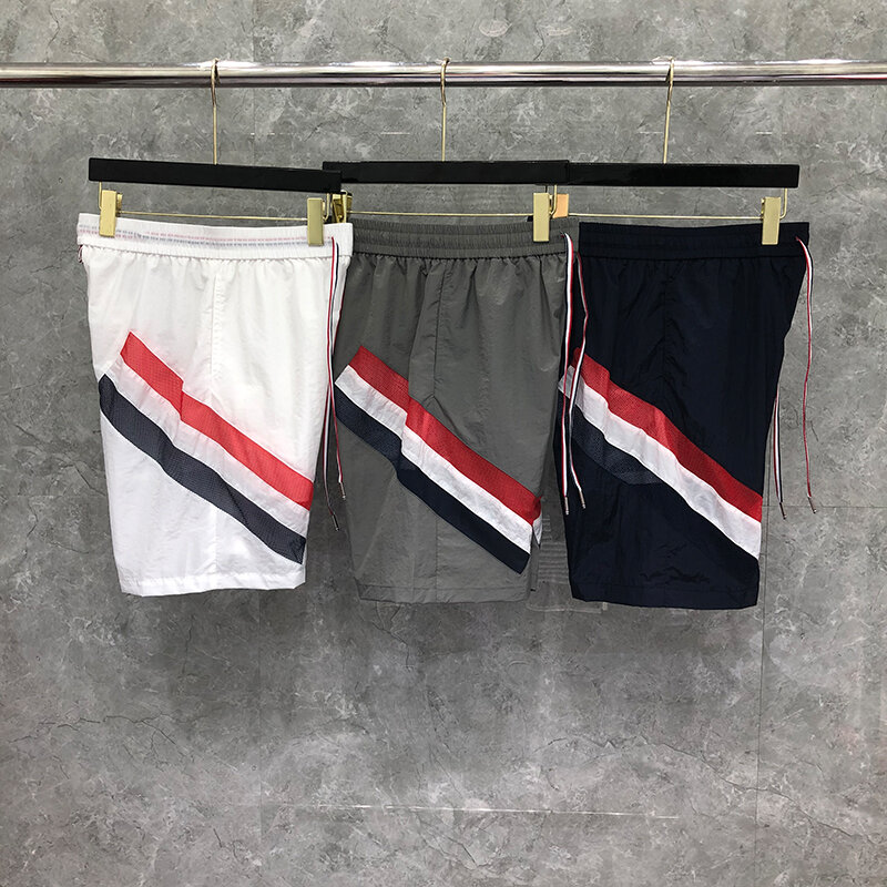 TB THOM-pantalones cortos deportivos para hombre, diseño clásico a rayas, de secado rápido, para correr, trotar, Fitness, Playa