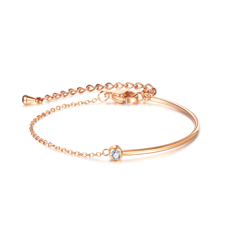 Wholesale Bulk Niche Simple Easy To Match Titanium Steel Plated Rose Gold Inlaid Zircon Stainless Steel Bracelets for Women