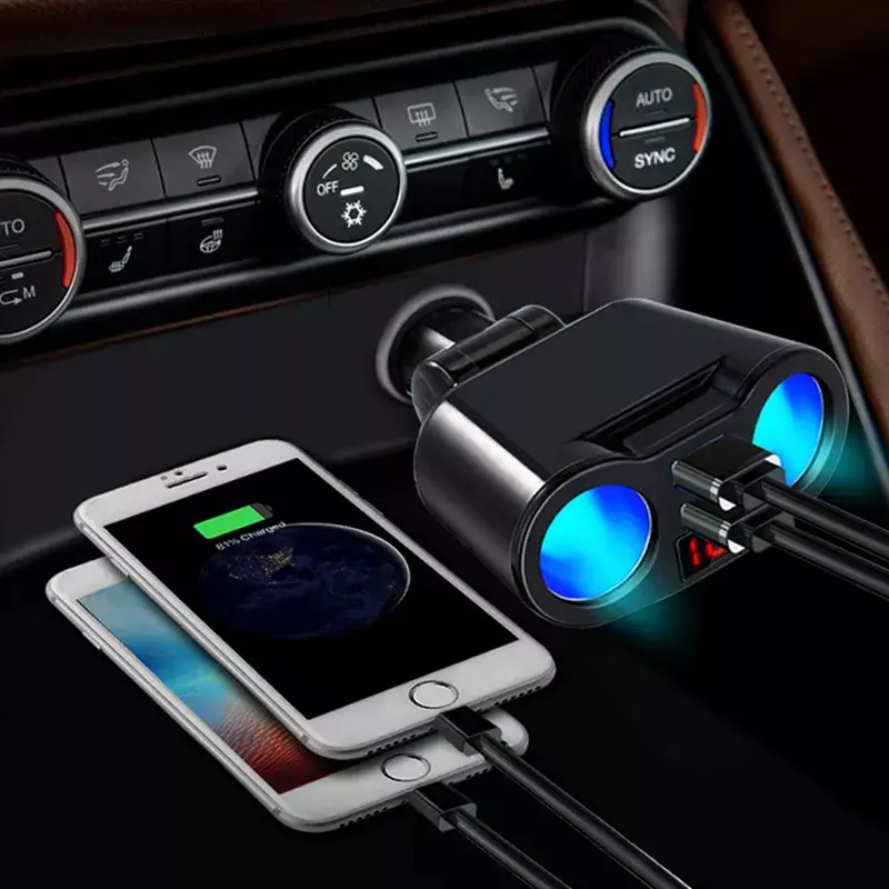 Cargador de coche USB 3.1A, divisor de enchufe de encendedor de cigarrillos Dual para teléfono, tableta, DVR, adaptador de corriente, electrónica automática con pantalla LCD