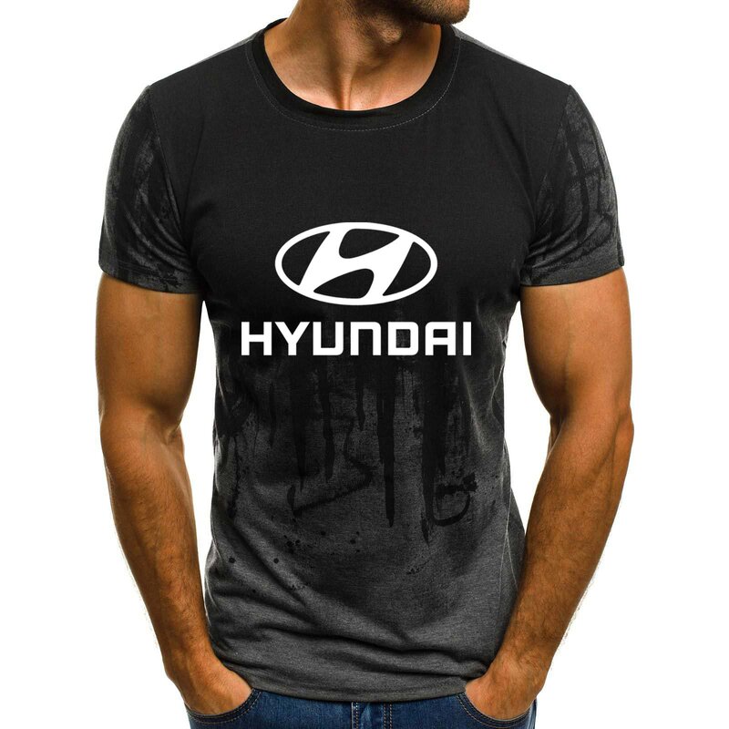 Nam Nữ Tay Ngắn Hyundai Động Cơ Xe Ô Tô Logo Nam Áo Thun Mùa Hè Áo Cotton Gradient T Áo Sơ Mi Thời Trang Hip Hop Bông Tai Kẹp Nam tee