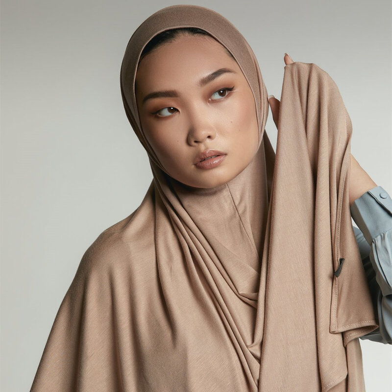 Modale musulmano tinta unita con foro per l'orecchio intorno all'asciugamano fascia da indossare maschera cuffia stetoscopio foulard hijab da donna