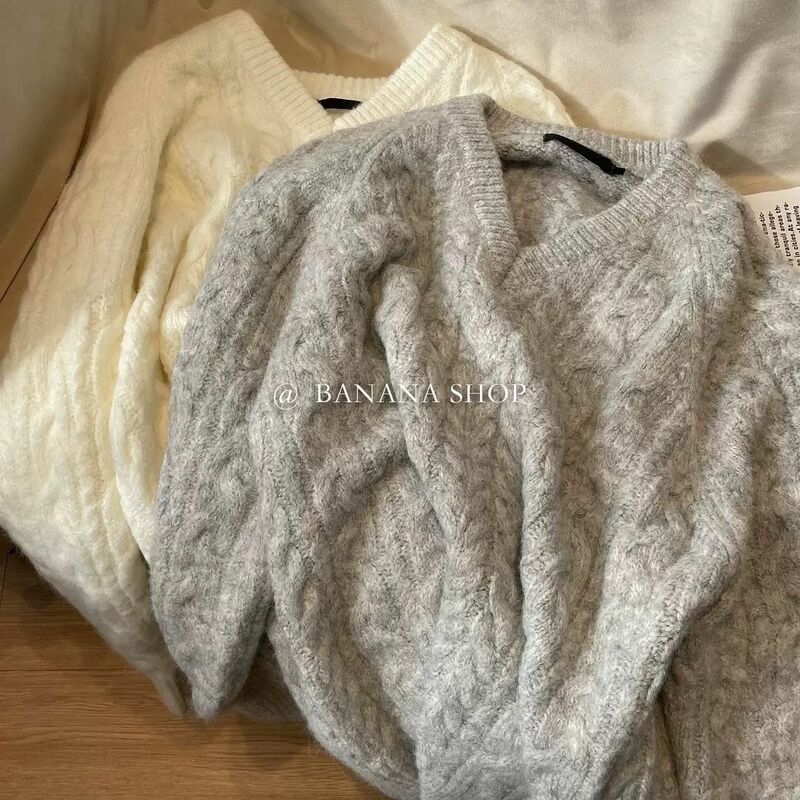 Maglione lavorato a maglia con scollo a v nuovo maglione da donna spesso allentato stile inattivo maglieria autunno inverno cappotto maglione donna moda coreana