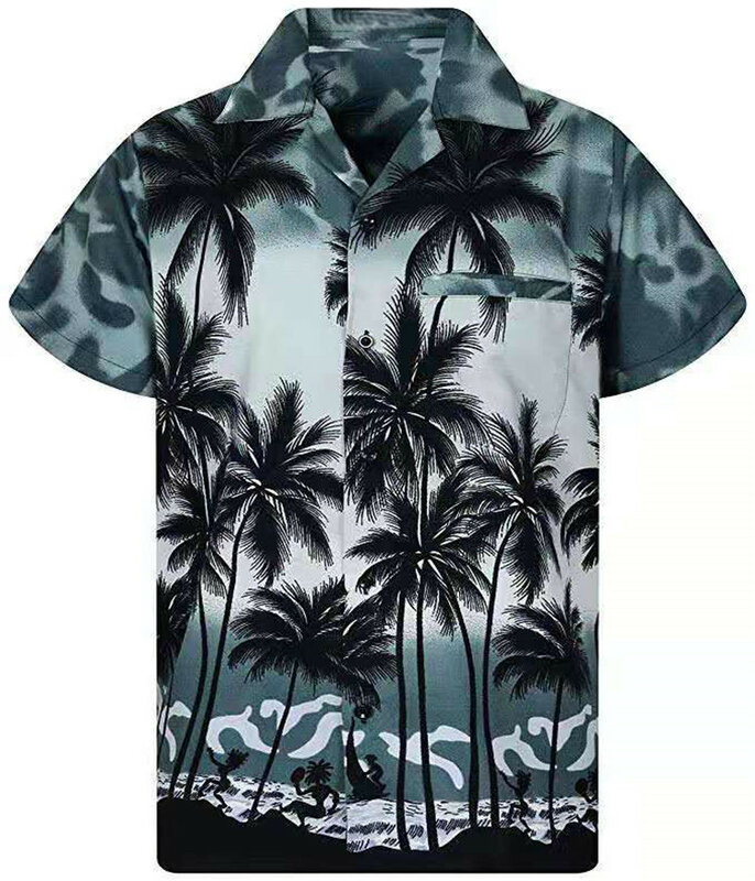 Гавайская рубашка мужская летняя, 3d с принтом "кокосовое дерево" рубашки для мужчин, праздничные пляжные Топы с коротким рукавом, футболка, М...