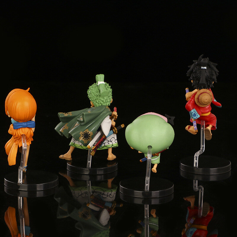 4 Buah/Set Hadiah Mainan Figur Satu Potong Kawaii Versi Q Luffy Roronoa Zoro Chopper Figur PVC Boneka Model Lucu Mainan Hadiah Anak-anak