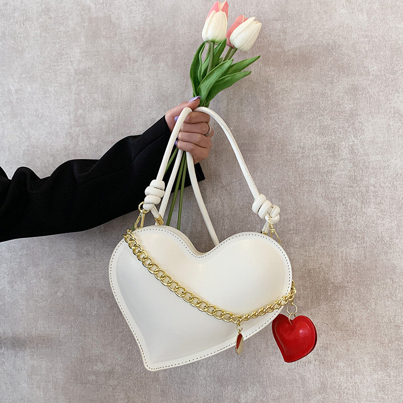 Милые мини-кошельки и сумочки для женщин 2022, модная вечерняя сумка-тоут с цепочкой в форме сердца, Женская Роскошная модная кожаная сумка на ...