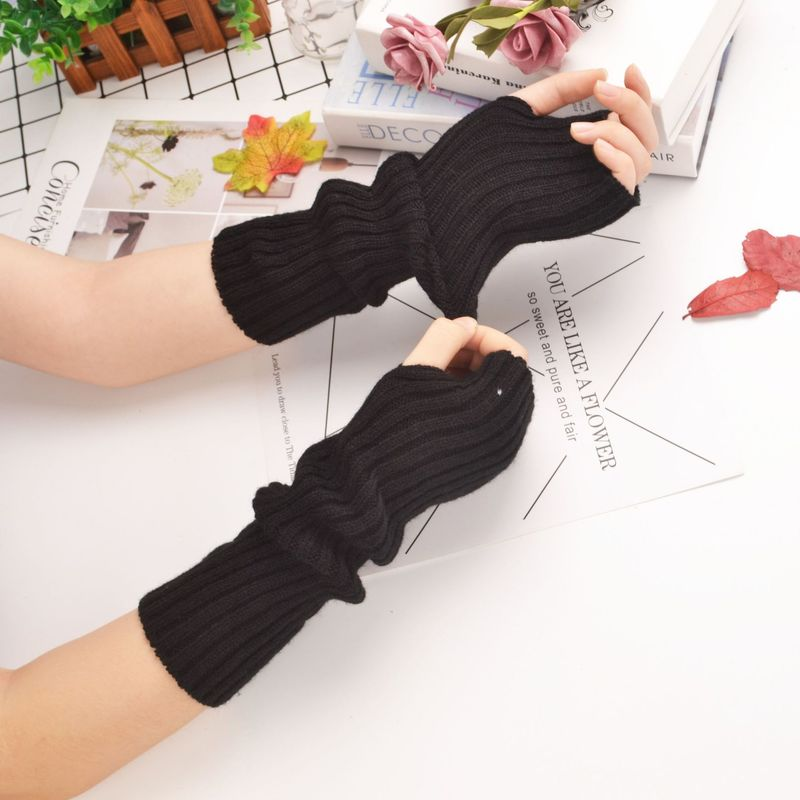 Women's Mitten Knitted Arm Warmers Long Fingerless Gloves Mittens Wrist Elbow Oversleeves Girl Goth Clothes Punk Gothic Gloves