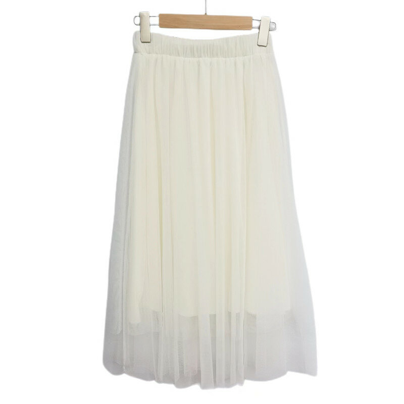 Three-layer new mesh big swing one line sagging commuting flow slender style everything with half gauze skirt