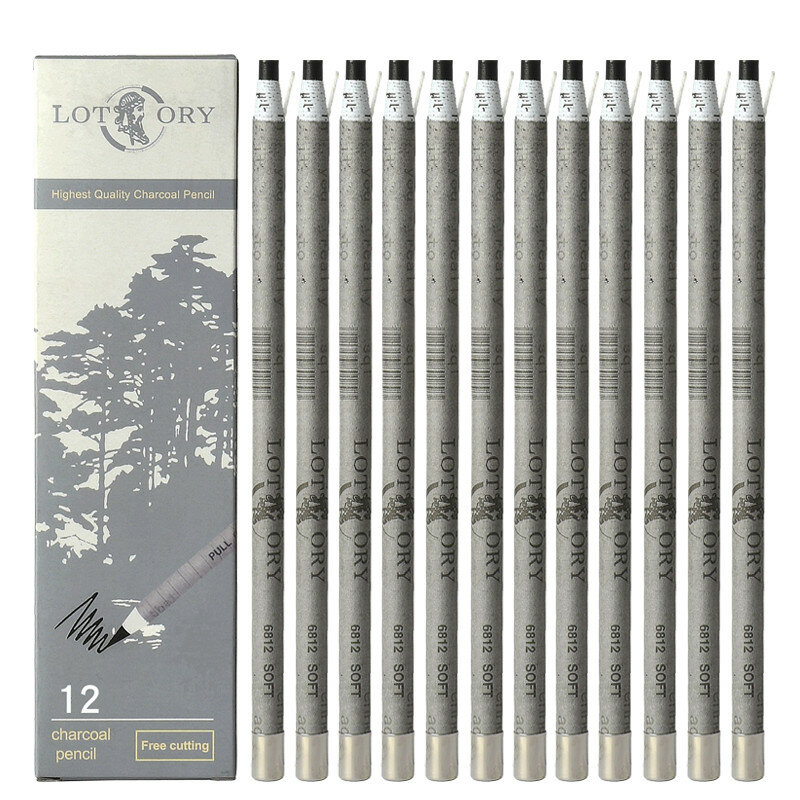 Lotory 12 pçs puxar linha lápis de carvão para desenho macio/médio carbono esboçar lápis arte suprimentos papelaria