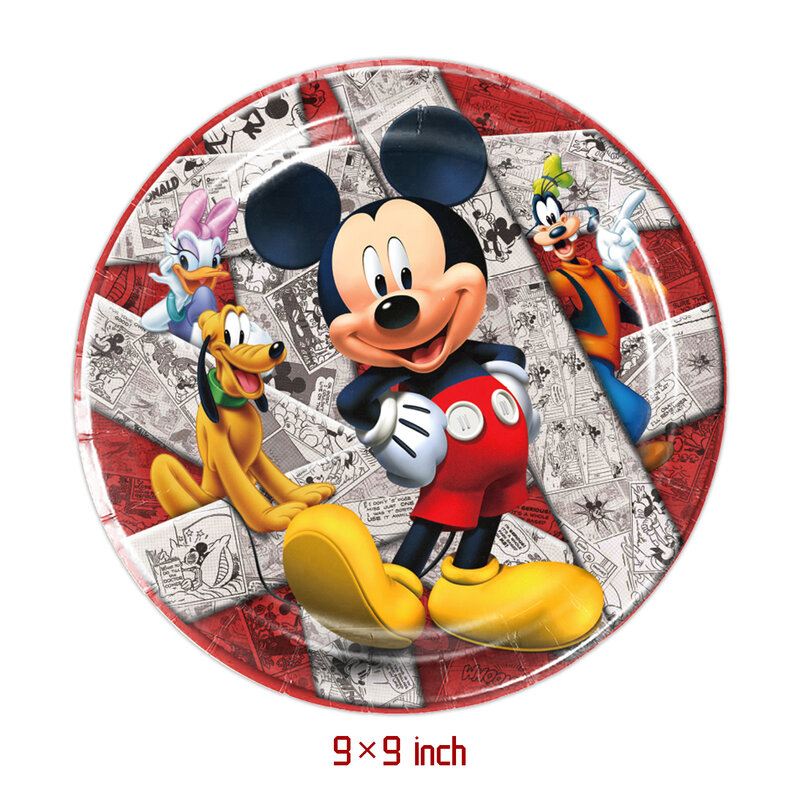 Décorations de fête d'anniversaire Mickey Mouse, assiettes, gobelets, pailles, pailles, ballons, vaisselle jetable pour fête prénatale