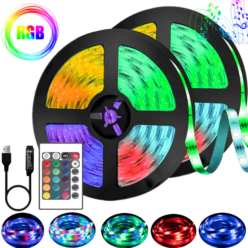 Bande lumineuse RGB LED avec contrôleur IR 5050 et port USB, 2M – 5M, 2835 diodes flexibles, pour fête, salon, décoration, cadeau de vacances
