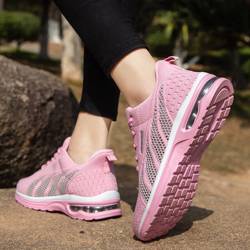 احذية الجري الجديدة السيدات تنفس أحذية رياضية الصيف ضوء شبكة وسادة هوائية المرأة أحذية رياضية في الهواء الطلق الدانتيل يصل أحذية تدريب
