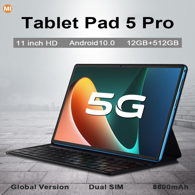 New Pad 5 Pro Tablet Android 12GB 512GB 5G Tablets 10.1 Inch 2K LCD Screen Snapdragon Octa Core Global Version Android Tablette
