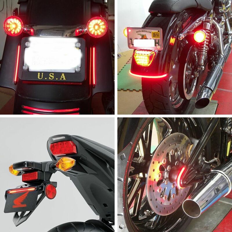 Flexible 48 LED Motorcycle Light Bar Strip Tail Turn Signal Tail Rear Brake Stop Bulb Lamp Brake Light 2835 3014 SMD Dual Color