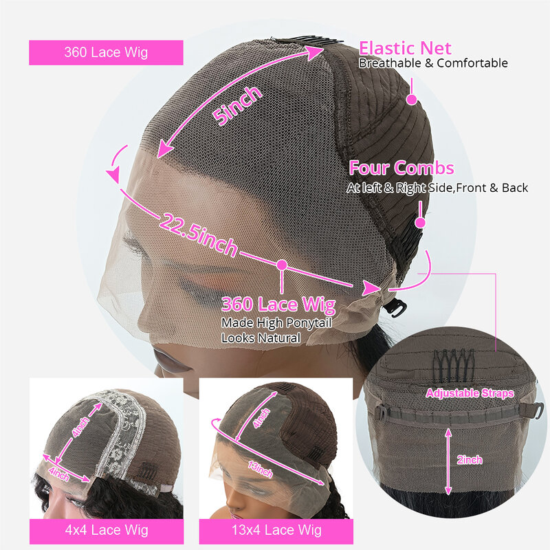Peluca de cabello humano ondulado de 13x4 para mujer, postizo de encaje Frontal HD, pelo predespuntado brasileño, 360