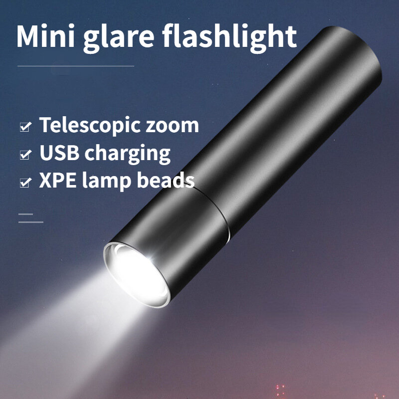3 Chế Độ Đèn Pin Di Động Đèn Pin LED Được Xây Dựng Trong Pin Sạc USB Mini Trẻ Em Đèn Pin Tiêu Cự Cố Định Bỏ Túi Đèn Cắm Trại