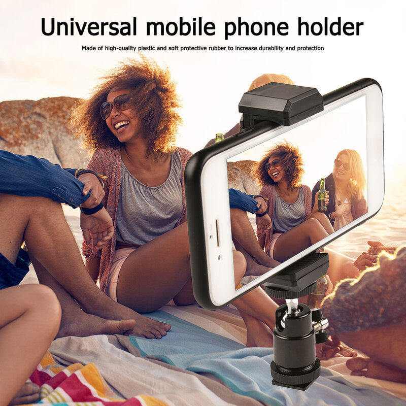 Cell Phone Tripod Mount Adapter Universal Alloy Mobile Phone Clip Holder Selfie Bracket dengan 1/4 Hot Shoe Ball Head
