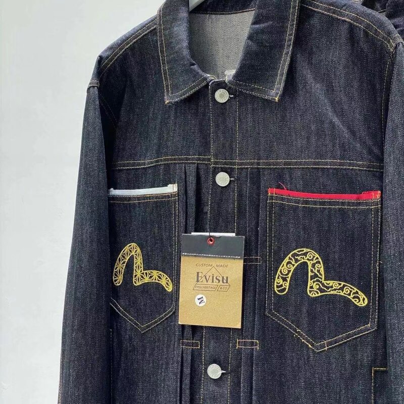 Jacquard bordado estilo americano jaqueta masculina impressão gaivota logotipo topo jeans de alta qualidade casual jeans hip hop denim jaqueta