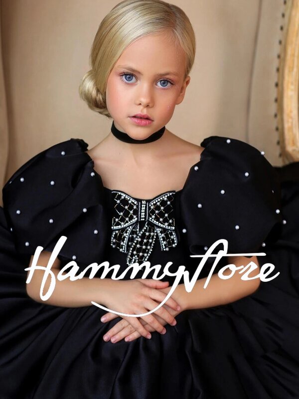 小さな女の子のためのベルベットのイブニングドレス,プリンセスパーティードレス,半袖,ビーズ,かわいいチュチュ,黒