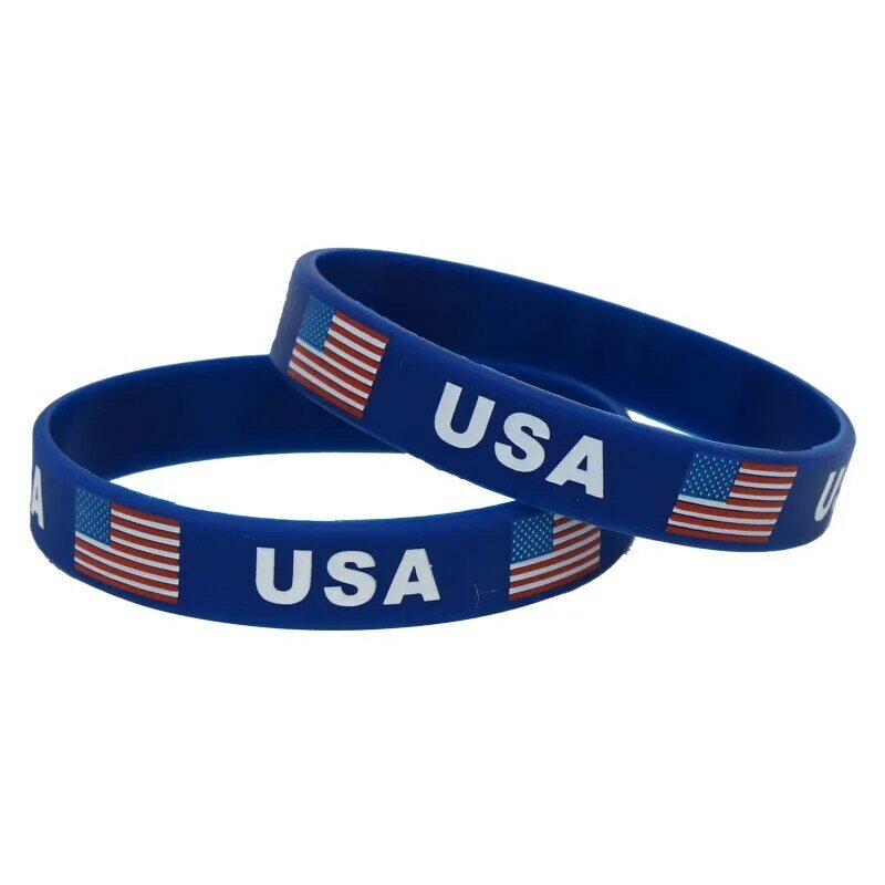 Pulsera de silicona con bandera americana de EE. UU., brazalete azul de goma de silicona, recuerdo deportivo, fútbol, baloncesto, SH219, 1 unidad