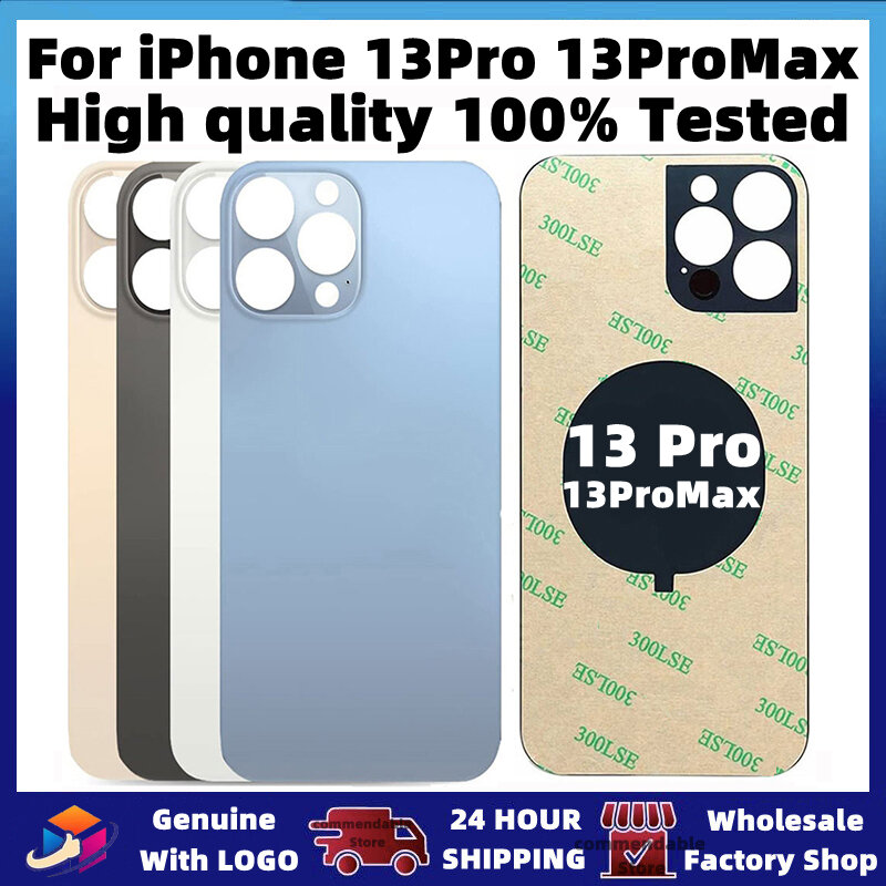 Penutup baterai Panel kaca belakang iPhone, untuk iPhone 13 Pro 13 Pro Max suku cadang pengganti kualitas tinggi dengan logo perumahan lubang besar kaca belakang
