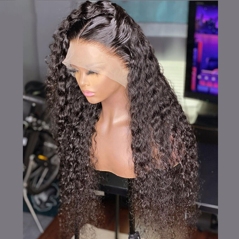 Peluca de cabello sintético con malla frontal para mujeres negras, pelo largo y rizado de 26 pulgadas de densidad 180%, sin pegamento, línea de pelo Natural prearrancado