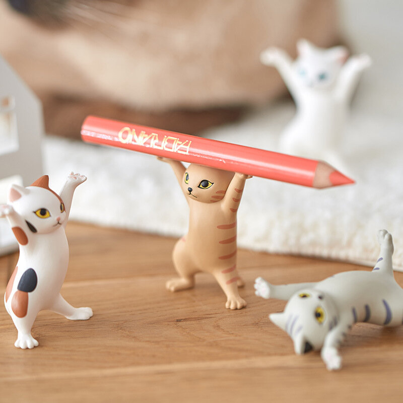 Gato canetas titular kawaii organizador de mesa multifuncional makeups lápis casa ornamentos fone ouvido crianças brinquedo figura modelo exibição rack