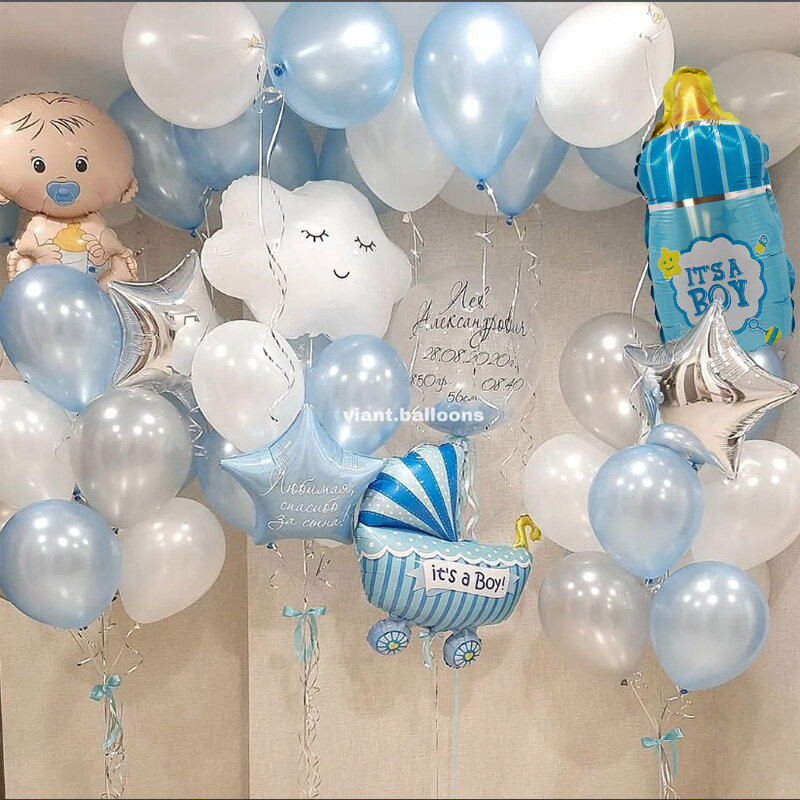 Kids 1st Birthday Balloons White Cloud Moon Foil Balloon Baby Shower DIY Decor Boys Girls First BirthdayParty Decoration Suppli