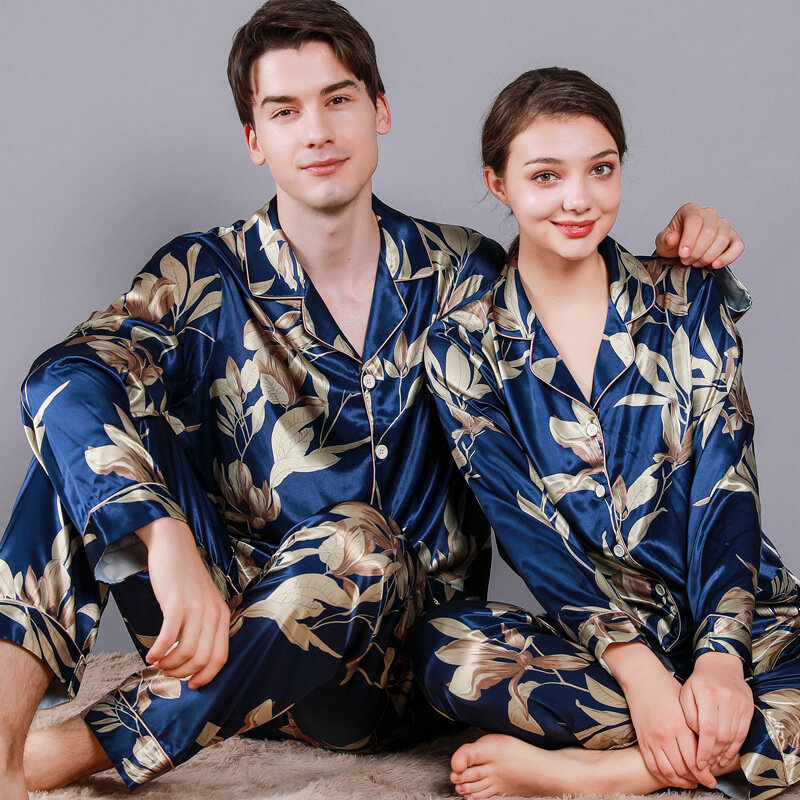 Eis Seide Mann Pyjamas für Paare Frühling Sommer Lose Kühle Pyjama Sets Luxus Jacquard Pijama Weiche Haut-freundliche Pyjama für Männer