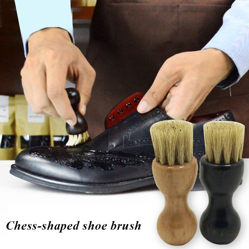 Wooden Shoes Brush Handle Bristle Horse Hair Shoe Shine Buffing Cleaning Brush Polishing Tool Cleaning Gadget