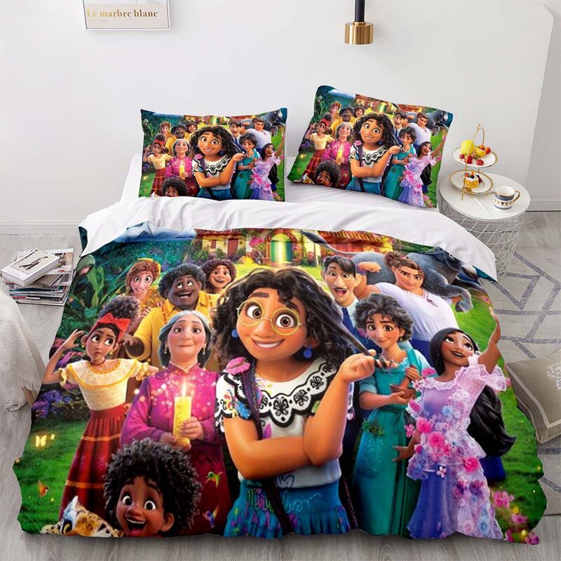 Parure de lit Disney Encanto pour fille, linge de lit mignon avec personnage de dessin animé, King Size, pour la maison