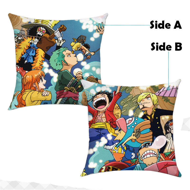 Funda de almohada de doble cara con estampado de Anime One Piece, cubierta de cojín de sofá de 45CM, accesorios para decoración del hogar de Zoro Chopper