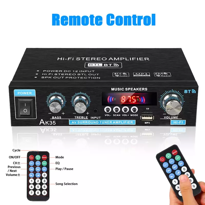2022baru 800W Amplifier Mobil Rumah Daya Audio Bluetooth 5.0 Suara Surround FM USB Remote Control Stereo Mini HIFI Amplifier Digital