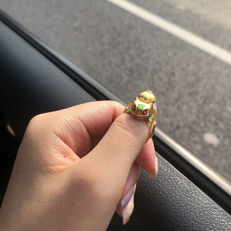 Pokemon prata jóias bulbasaur anel anime bolso periférico bonito pintado à mão requintado não-desvanecimento anel presente de aniversário