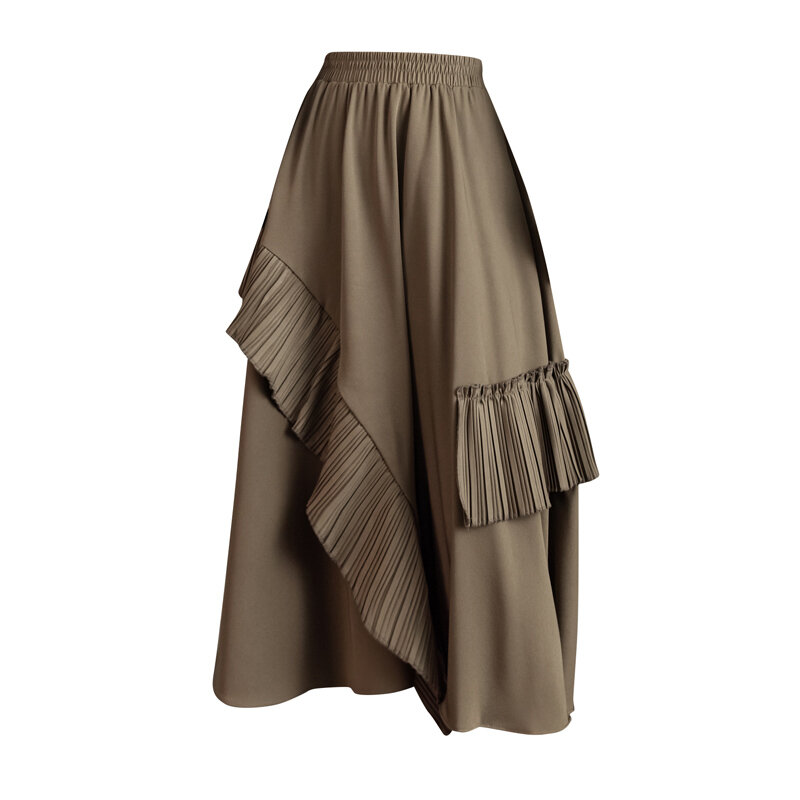 Falda de pastel de costura Irregular para otoño e invierno, falda Retro de hoja de loto que combina con todo, longitud media, cintura alta, fina, línea A