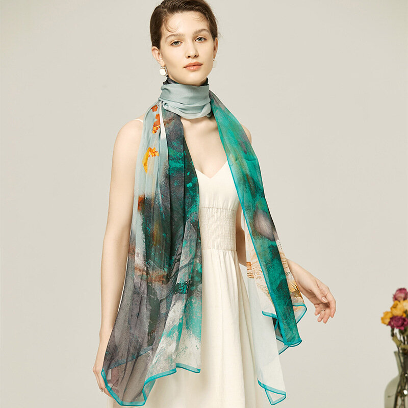 100% шелковый шарф тутового шелкопряда для женщин шифоновые длинные шарфы роскошная женская шаль головная повязка бандана на лето