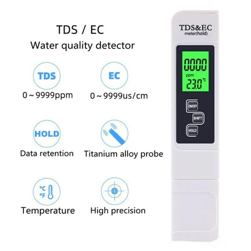 전문 3 인 1 PH 테스터 물 PH 측정기 TDS EC 온도 측정기, 디지털 LCD 물 테스트 펜 순도 필터 수질