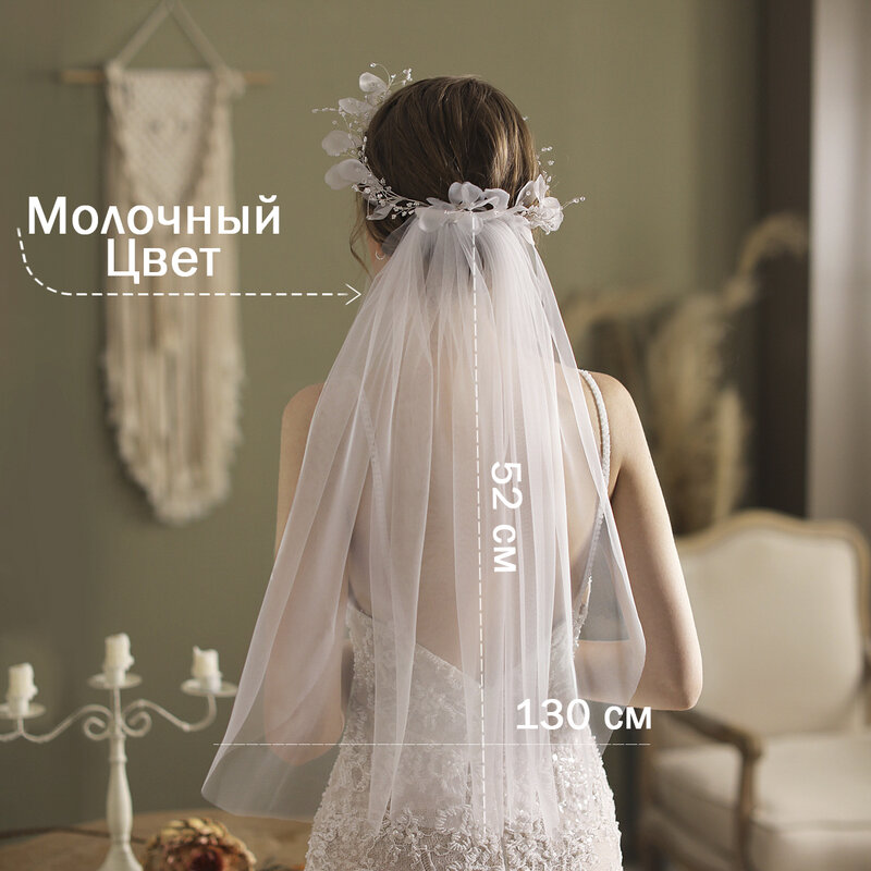 Фата  и  свадебные перчатки набор украшений,невесты короткая фаты для девичника с диадема，52cm