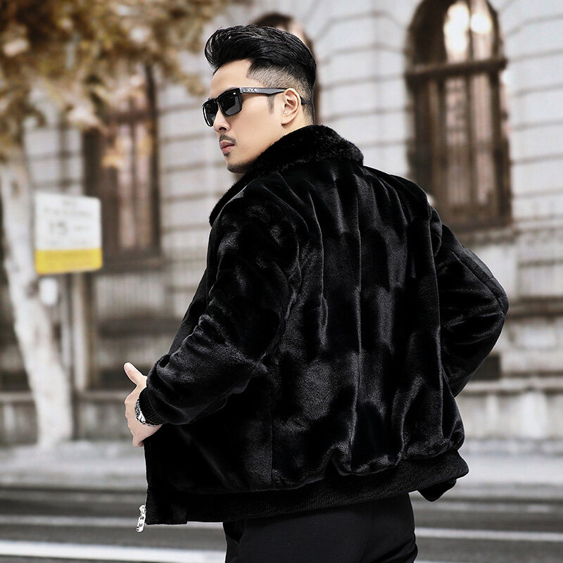 남성용 모조 모피 재킷, 남성용 라펠 긴팔 지퍼 오버코트, 따뜻한 모피 코트, 2023 겨울 패션