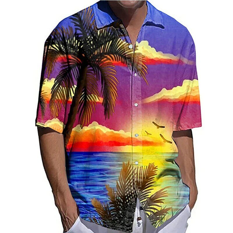 Stilvolle Männer Shirts Übergroßen Casual Hemd Kokosnuss Baum Druck Halben Hülse Tops Männer Kleidung der Hawaiian Reise Strickjacke Blusen