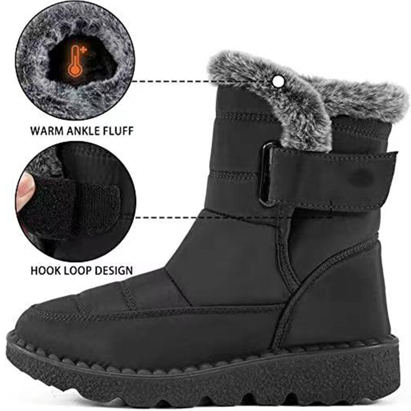 Women 'S Thicken Plush กันน้ำหิมะฤดูหนาว2022ขนสัตว์แพลตฟอร์มรองเท้าบูทข้อเท้าหญิง Plus ขนาด44ลื่นรองเท้าผ้าฝ้...