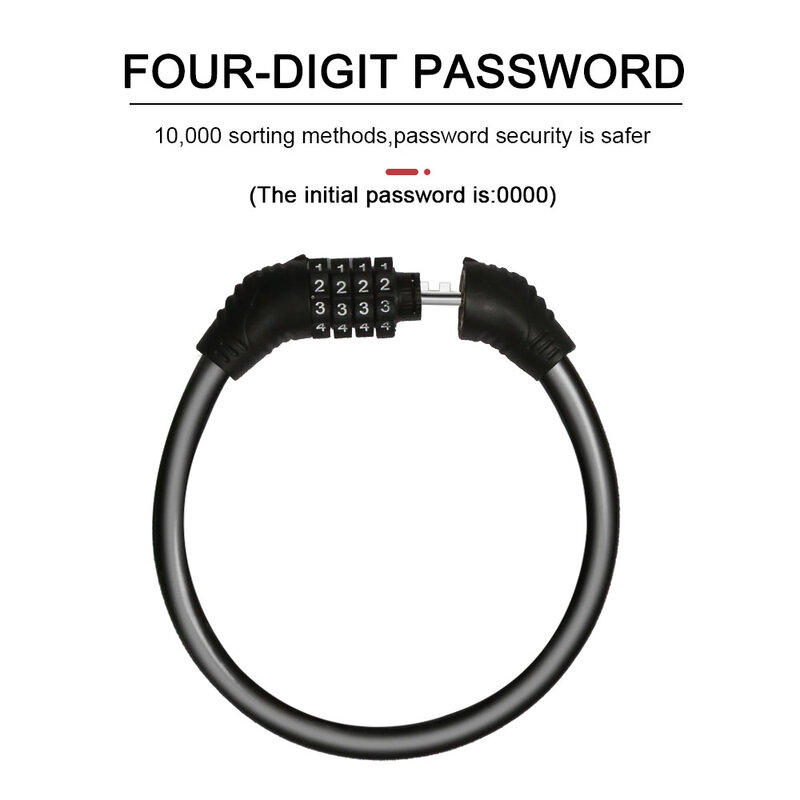 Bicycle Lock Anti-theft 4Digit Password Mountain Road Bike Safety Lock Portable Chain Number Lock Motorcycle Combination Padlock