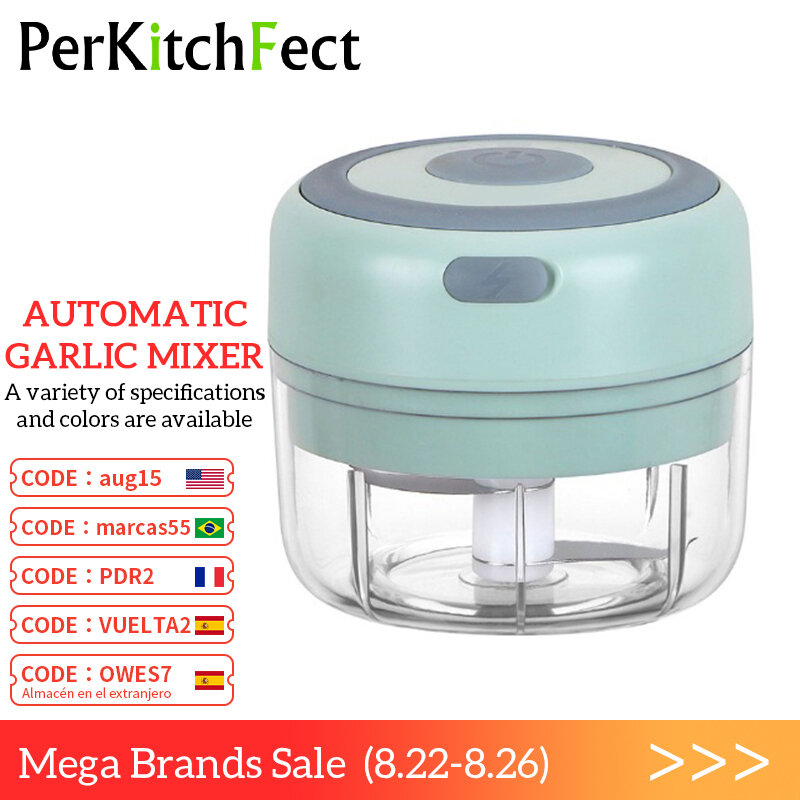 100/250ml Electric Mini Garlic Crusher Portable Chopper USB Charging Ginger Chili Vegetable Masher Machine Kitchen Tool